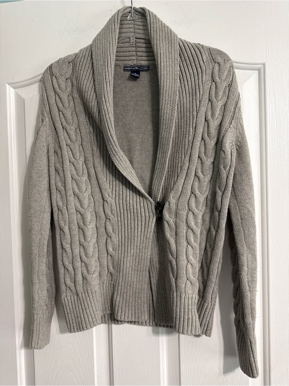 American Living Cable Knit Shawl Collar Cardigan - Light Gray